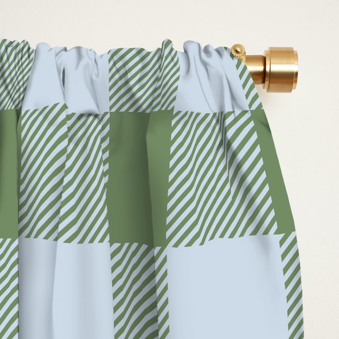 Gingham Plaid Pattern in Soft Sky and Sea Grass Tones Window Curtain Gallery Image 2