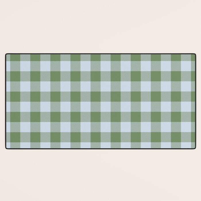 Gingham Plaid Pattern in Soft Sky and Sea Grass Tones Desk Mat Gallery Image 3