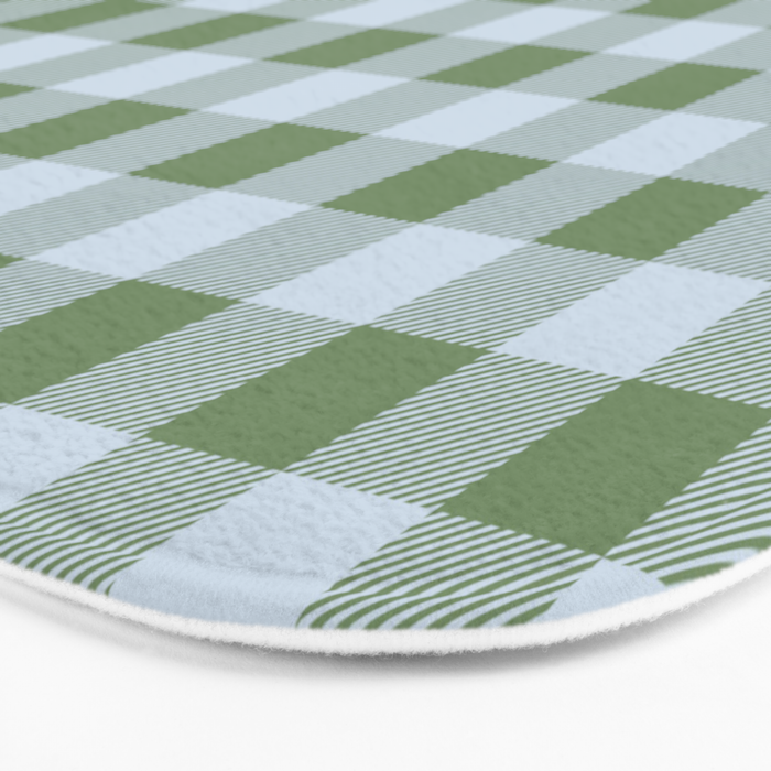 Gingham Plaid Pattern in Soft Sky and Sea Grass Tones Bath Mat Gallery Image 3
