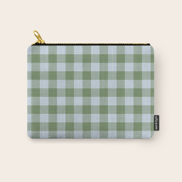 Gingham Plaid Pattern in Soft Sky and Sea Grass Tones Carry All Pouch Gallery Image 1