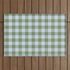 Gingham Plaid Pattern in Soft Sky and Sea Grass Tones Outdoor Rug Gallery Image 1