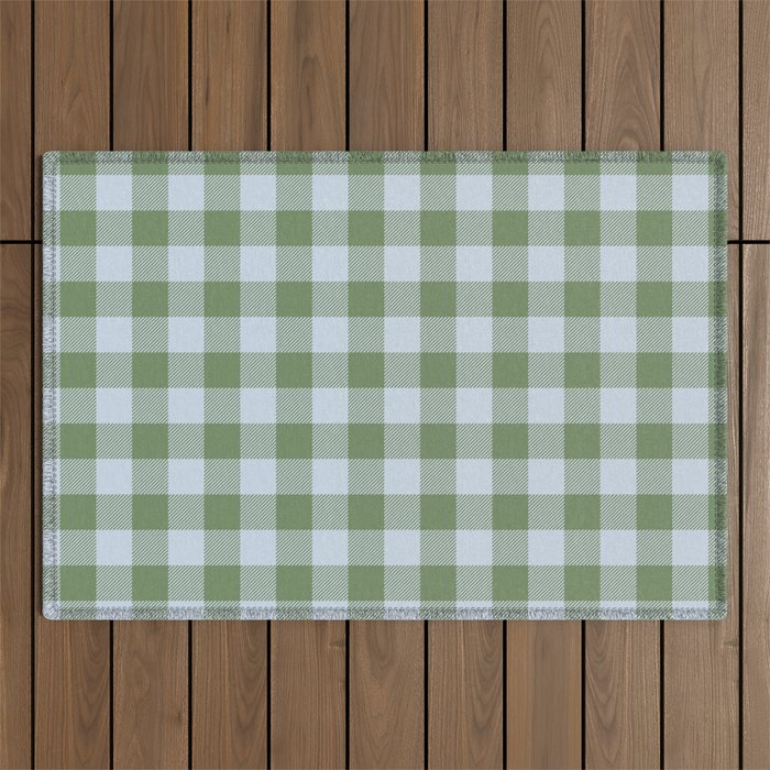Gingham Plaid Pattern in Soft Sky and Sea Grass Tones Outdoor Rug Gallery Image 1