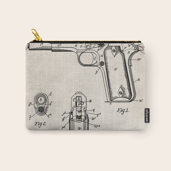 Colt Pistol Patent - Browning 1911 Colt Art - Antique Carry All Pouch Gallery Image 1