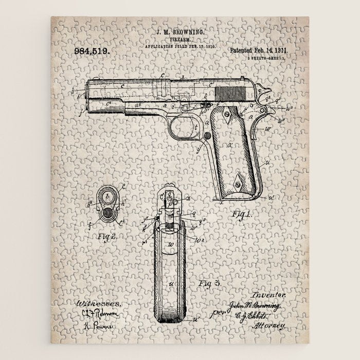 Colt Pistol Patent - Browning 1911 Colt Art - Antique Jigsaw Puzzle Gallery Image 1
