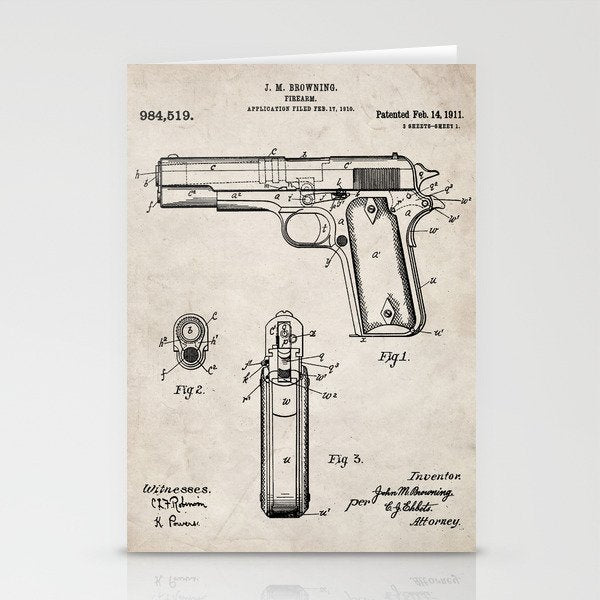 Colt Pistol Patent - Browning 1911 Colt Art - Antique Stationery Card Gallery Image 1