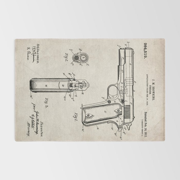 Colt Pistol Patent - Browning 1911 Colt Art - Antique Rug Gallery Image 2