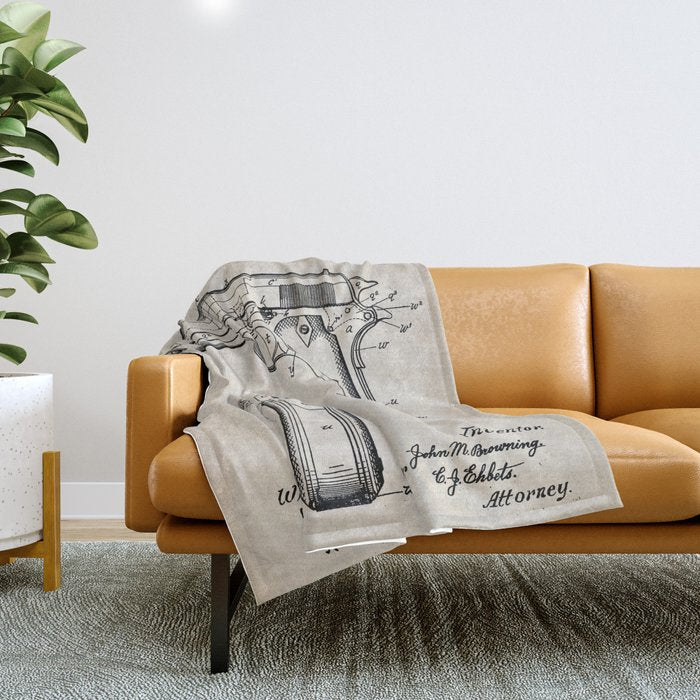 Colt Pistol Patent - Browning 1911 Colt Art - Antique Throw Blanket Gallery Image 1