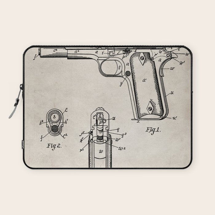 Colt Pistol Patent - Browning 1911 Colt Art - Antique Laptop Sleeve Gallery Image 1