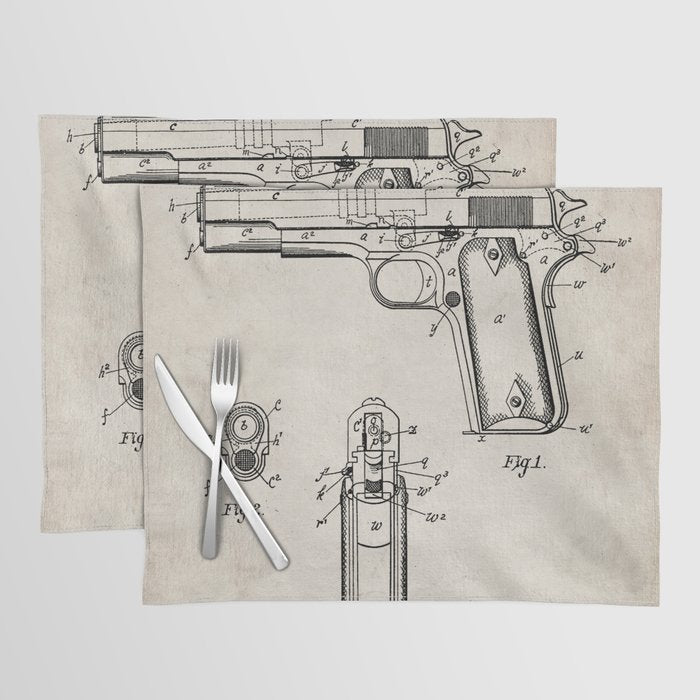 Colt Pistol Patent - Browning 1911 Colt Art - Antique Placemat Gallery Image 1
