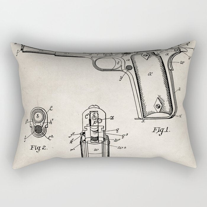 Colt Pistol Patent - Browning 1911 Colt Art - Antique Rectangular Pillow Gallery Image 1
