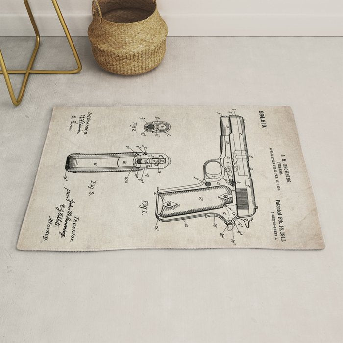 Colt Pistol Patent - Browning 1911 Colt Art - Antique Rug Gallery Image 1
