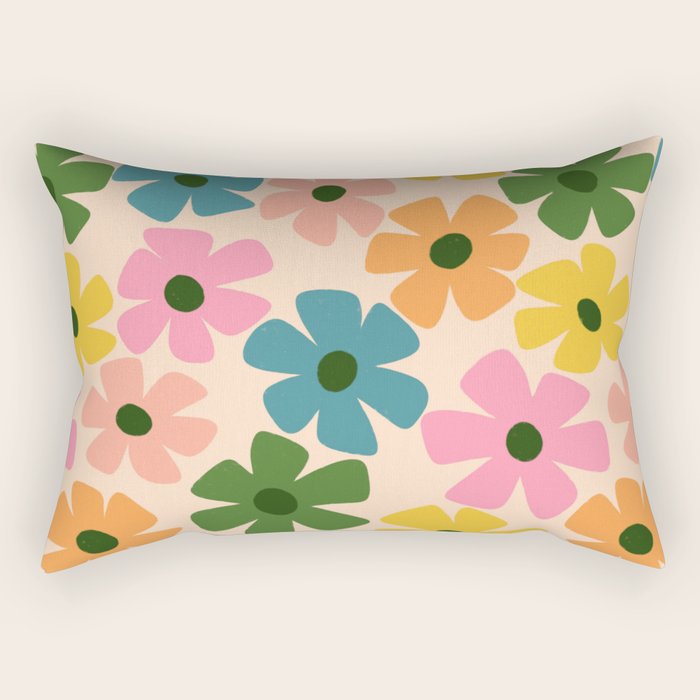 Retro Flower - Big Daisy Cream background Rectangular Pillow Gallery Image 2