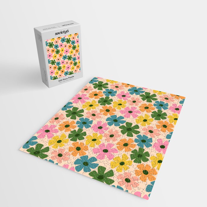 Retro Flower - Big Daisy Cream background Jigsaw Puzzle Gallery Image 2