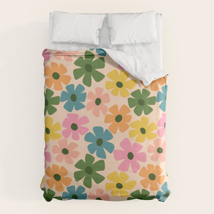 Retro Flower - Big Daisy Cream background Duvet Cover Gallery Image 6