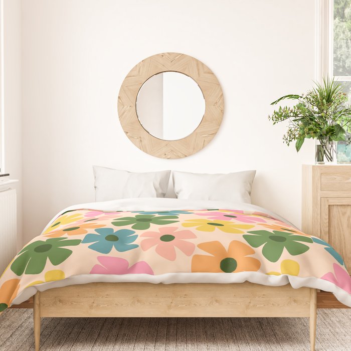 Retro Flower - Big Daisy Cream background Duvet Cover Gallery Image 3