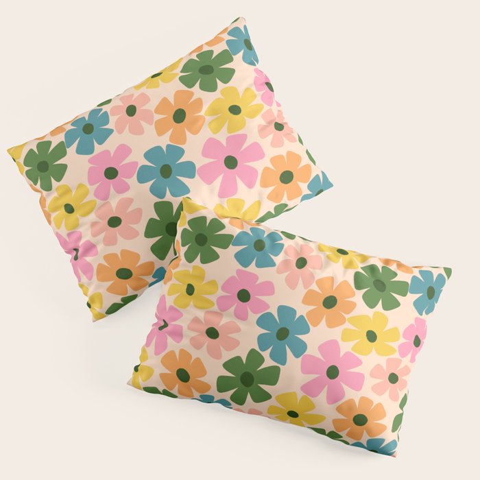 Retro Flower - Big Daisy Cream background Pillow Sham Gallery Image 1