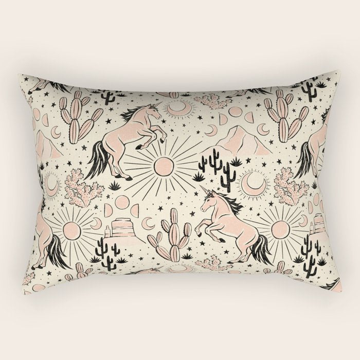 Desert Unicorn - Black, peach pink, and cream Rectangular Pillow Gallery Image 2