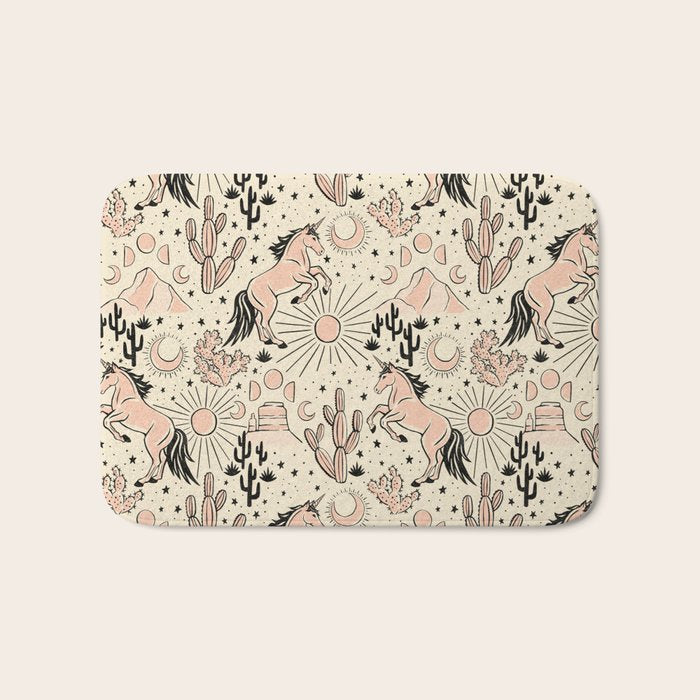 Desert Unicorn - Black, peach pink, and cream Bath Mat Gallery Image 1