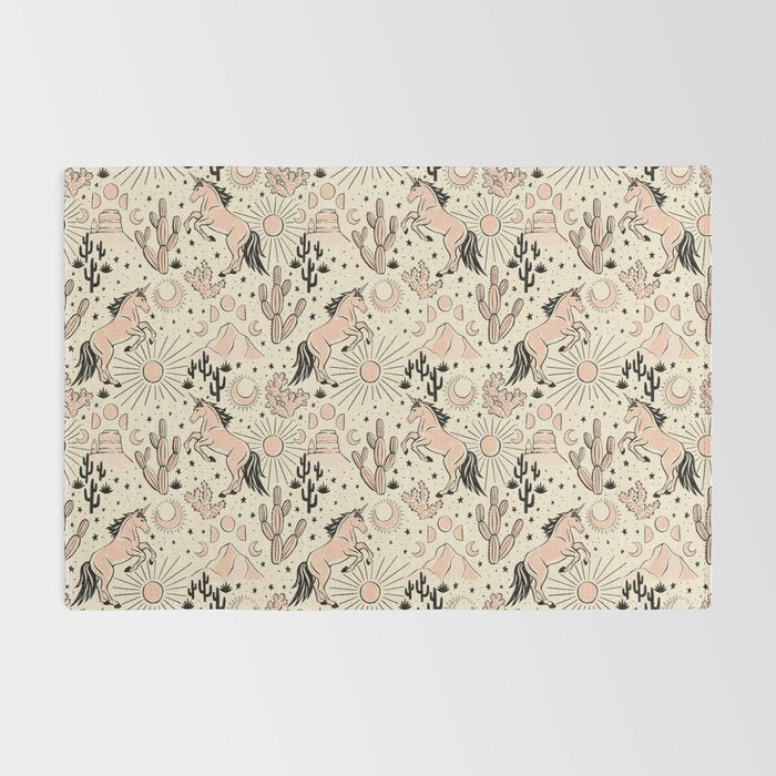Desert Unicorn - Black, peach pink, and cream Rug Gallery Image 2