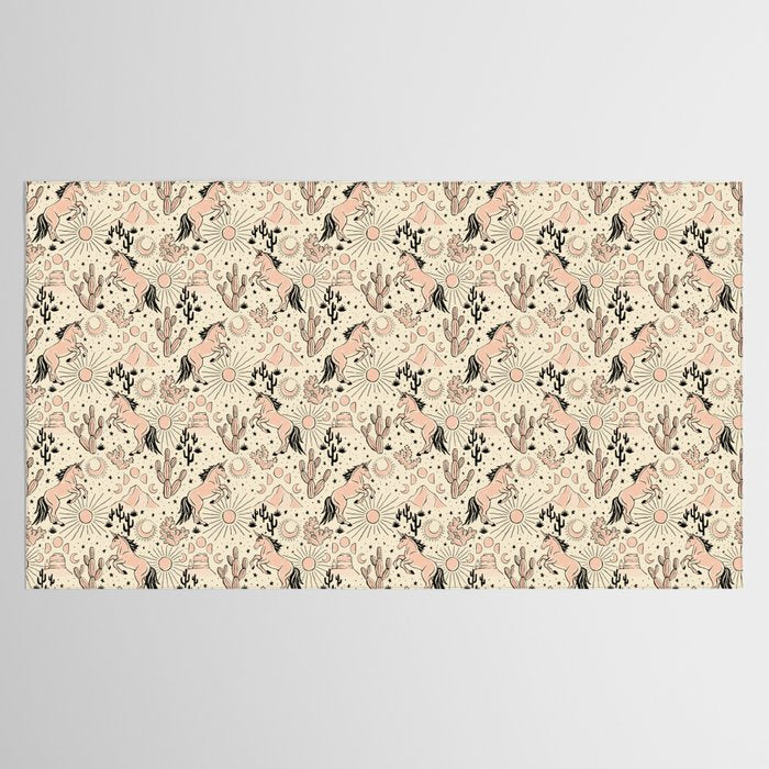 Desert Unicorn - Black, peach pink, and cream Tablecloth Gallery Image 2