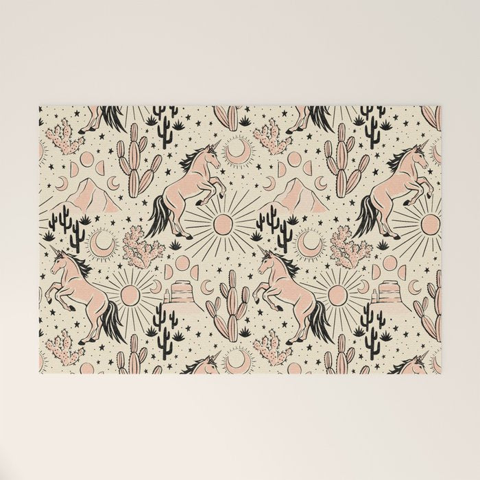 Desert Unicorn - Black, peach pink, and cream Welcome Mat Gallery Image 1