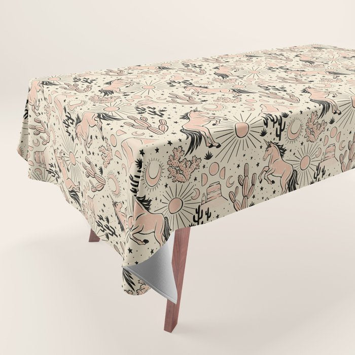 Desert Unicorn - Black, peach pink, and cream Tablecloth Gallery Image 1