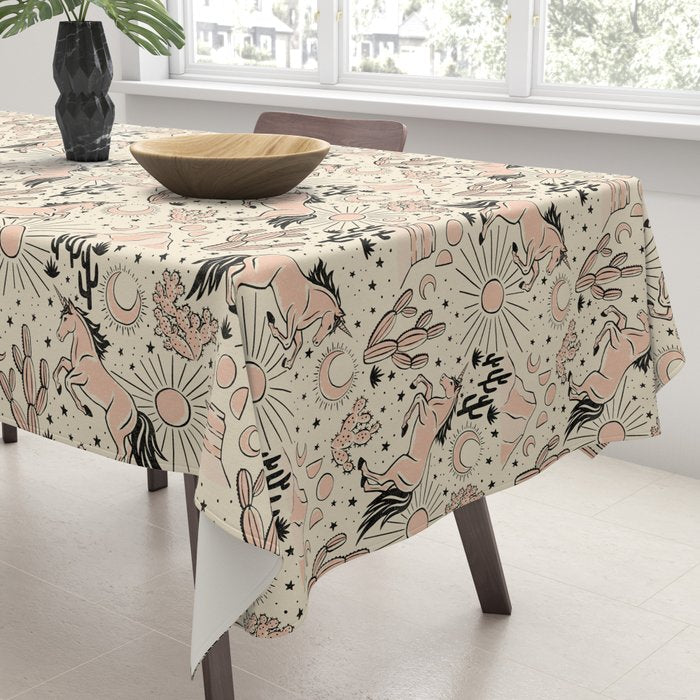 Desert Unicorn - Black, peach pink, and cream Tablecloth Gallery Image 3