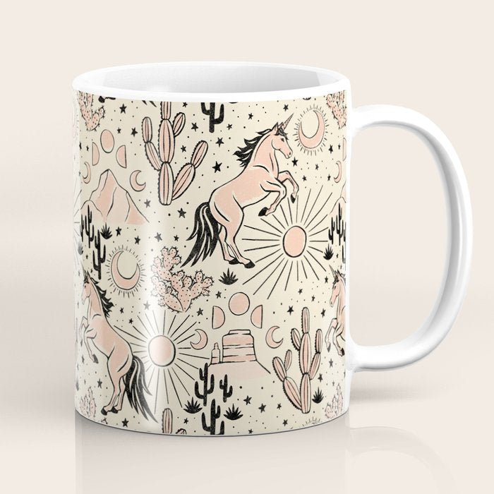 Desert Unicorn - Black, peach pink, and cream Coffee Mug Gallery Image 1