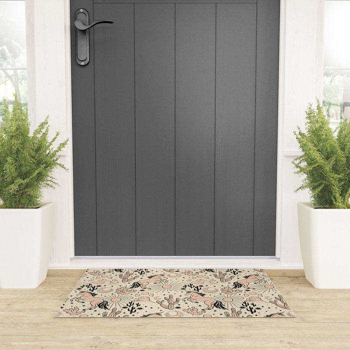 Desert Unicorn - Black, peach pink, and cream Welcome Mat Gallery Image 3