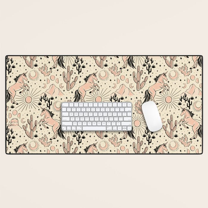 Desert Unicorn - Black, peach pink, and cream Desk Mat Gallery Image 1