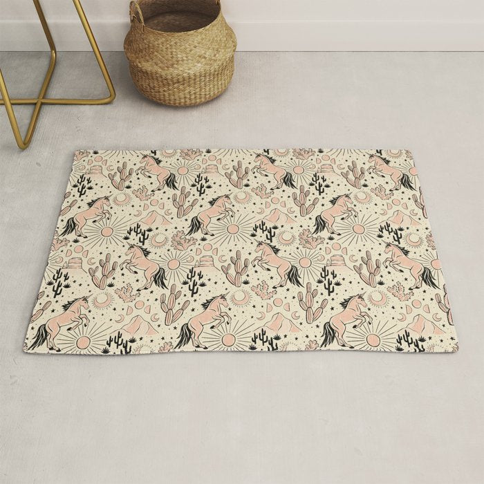 Desert Unicorn - Black, peach pink, and cream Rug Gallery Image 1