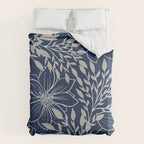 Festive, Floral Prints and Leaves, Line Art, Navy Blue and Gray Duvet Cover Gallery Image 6
