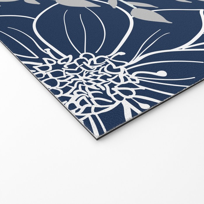 Festive, Floral Prints and Leaves, Line Art, Navy Blue and Gray Welcome Mat Gallery Image 2