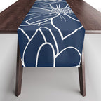 Festive, Floral Prints and Leaves, Line Art, Navy Blue and Gray Table Runner Gallery Image 1
