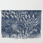 Festive, Floral Prints and Leaves, Line Art, Navy Blue and Gray Wall Hanging Gallery Image 1