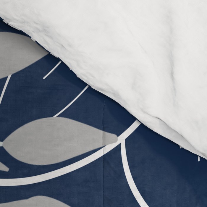 Festive, Floral Prints and Leaves, Line Art, Navy Blue and Gray Comforter Gallery Image 4