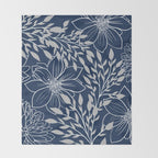 Festive, Floral Prints and Leaves, Line Art, Navy Blue and Gray Throw Blanket Gallery Image 2