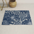 Festive, Floral Prints and Leaves, Line Art, Navy Blue and Gray Rug Gallery Image 1