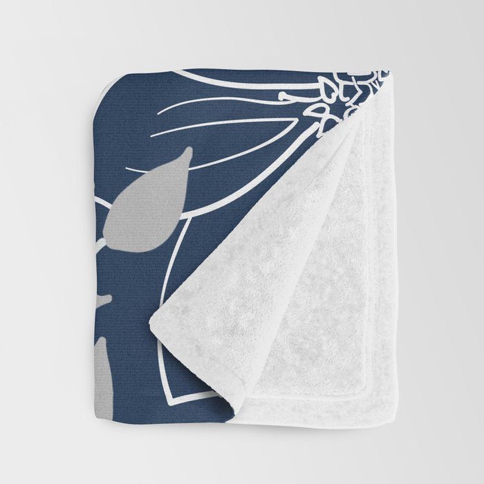 Festive, Floral Prints and Leaves, Line Art, Navy Blue and Gray Throw Blanket Gallery Image 3