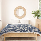Festive, Floral Prints and Leaves, Line Art, Navy Blue and Gray Duvet Cover Gallery Image 3