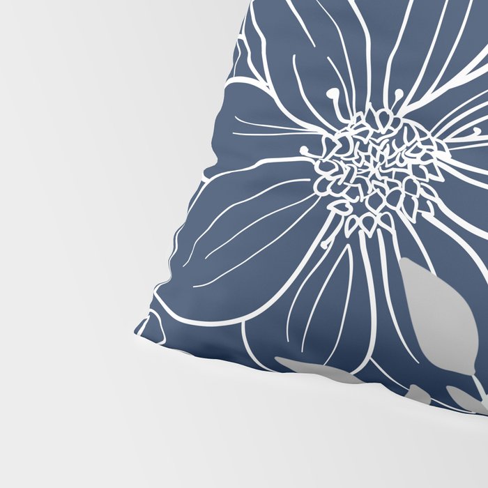 Festive, Floral Prints and Leaves, Line Art, Navy Blue and Gray Pillow Sham Gallery Image 4