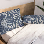 Festive, Floral Prints and Leaves, Line Art, Navy Blue and Gray Pillow Sham Gallery Image 2