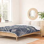 Festive, Floral Prints and Leaves, Line Art, Navy Blue and Gray Duvet Cover Gallery Image 2