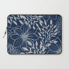 Festive, Floral Prints and Leaves, Line Art, Navy Blue and Gray Laptop Sleeve Gallery Image 1