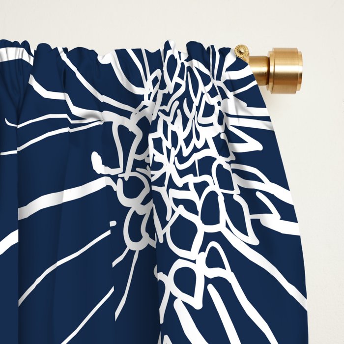 Festive, Floral Prints and Leaves, Line Art, Navy Blue and Gray Window Curtain Gallery Image 2