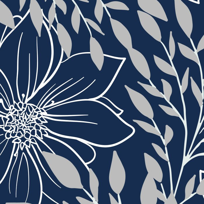 Festive, Floral Prints and Leaves, Line Art, Navy Blue and Gray Coffee Mug Gallery Image 2