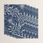 Festive, Floral Prints and Leaves, Line Art, Navy Blue and Gray Wrapping Paper Gallery Image 3