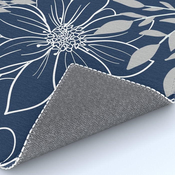 Festive, Floral Prints and Leaves, Line Art, Navy Blue and Gray Rug Gallery Image 4
