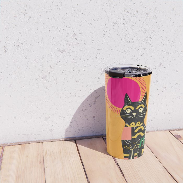 Very Happy Abstract Cat 4 Travel Mug Gallery Image 4