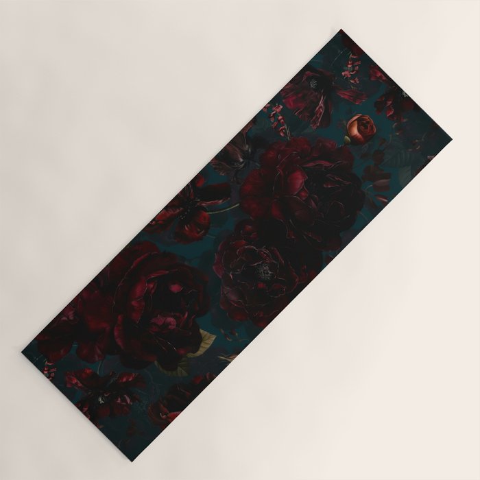 Vintage Black Dramatic Glamour Autumn Romanticism: Maximalism Moody Florals - Grand Millennial Midnight burgundy Roses Black Roses Bouquets and Nostalgic Gothic Mystic Flowers Yoga Mat Gallery Image 1